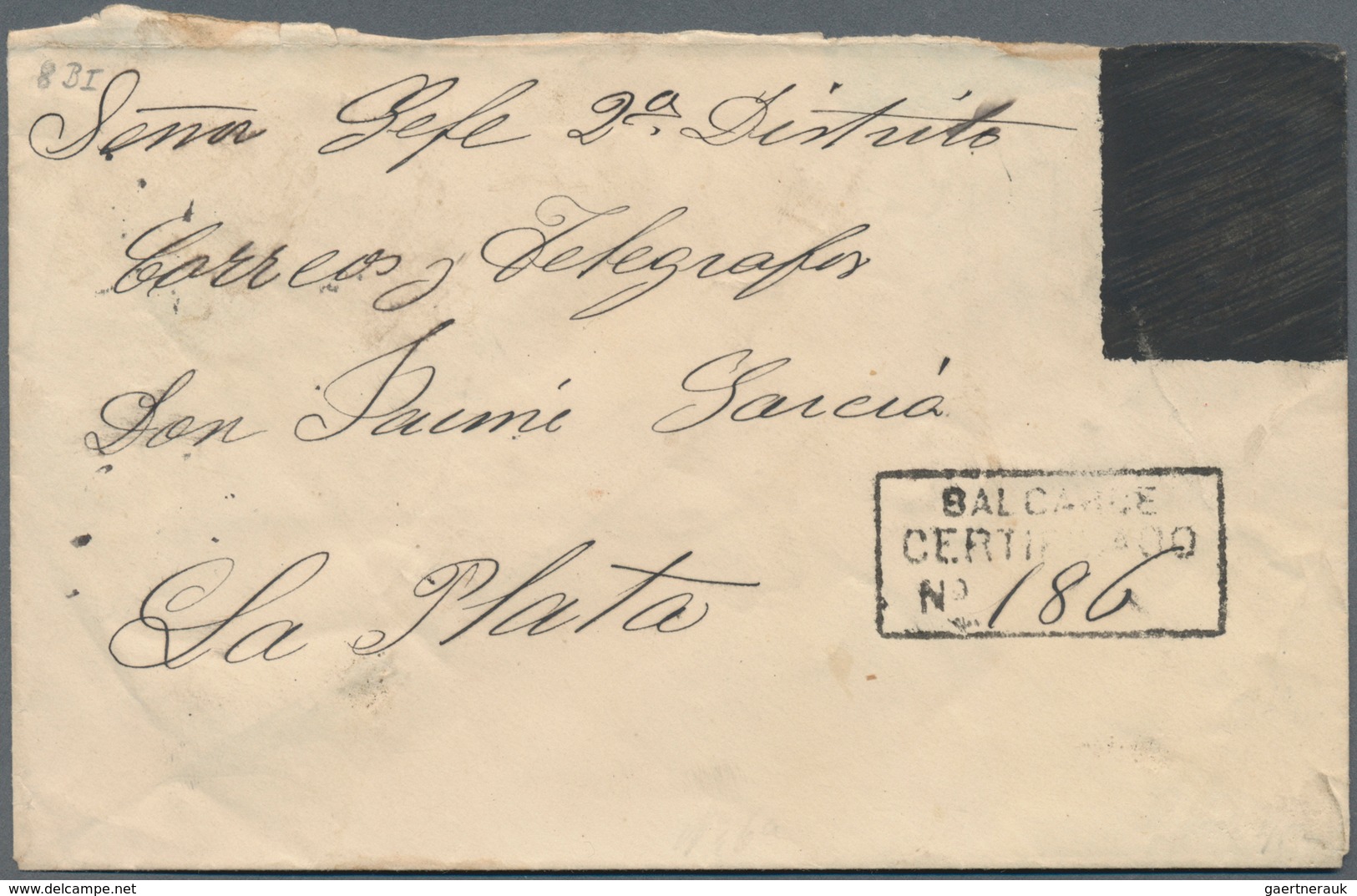 Argentinien - Ganzsachen: 1888, Stationery Envelope Riva-Davia 10 C With Black Overpainted Motive Us - Postal Stationery