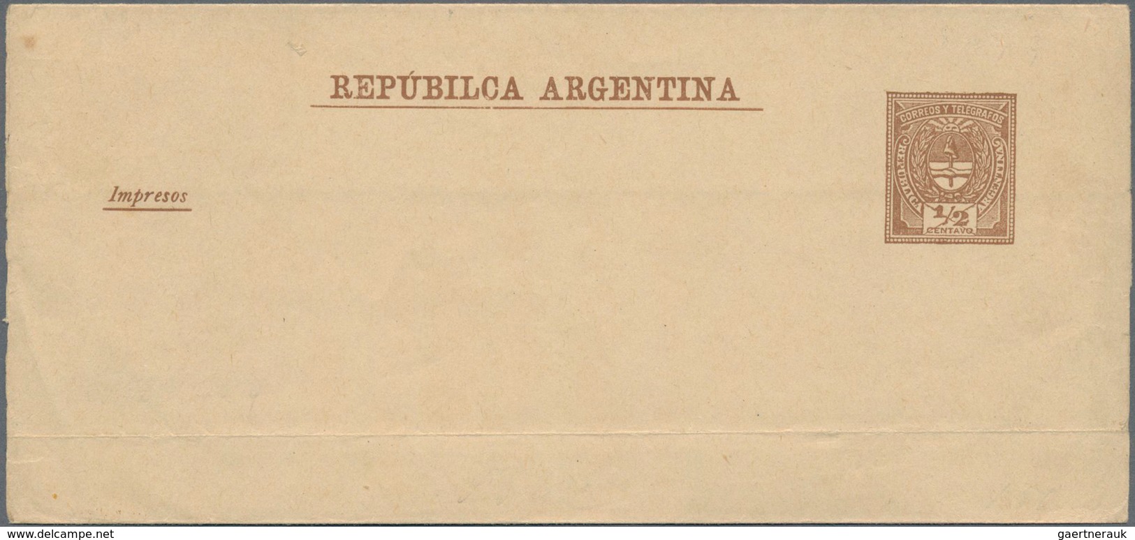 Argentinien - Ganzsachen: 1889 Unused Wrapper 1/ Centavo Brown On Buff With Stamp At Right Of Headin - Ganzsachen