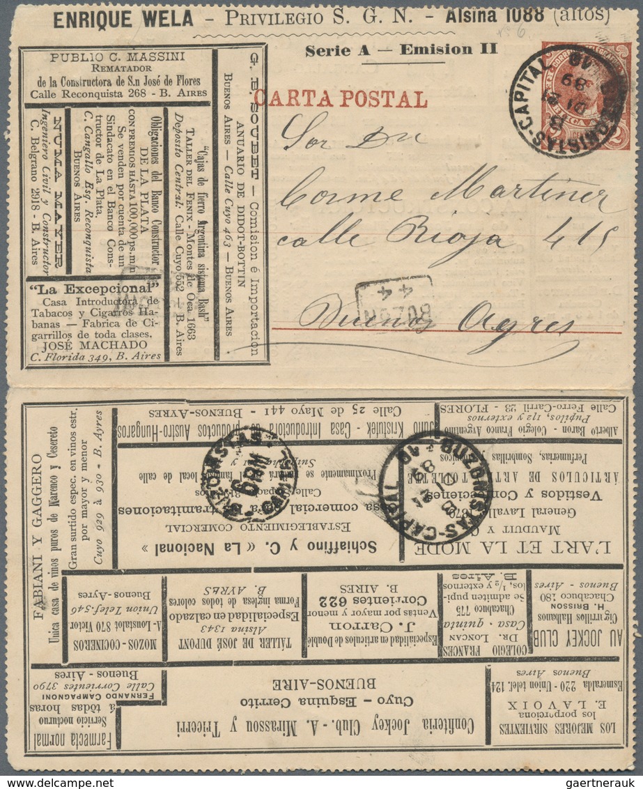 Argentinien - Ganzsachen: 1890, Stationery Letter Card M.J.Celman 2 C Red-brown On Cream With ADVERT - Postal Stationery