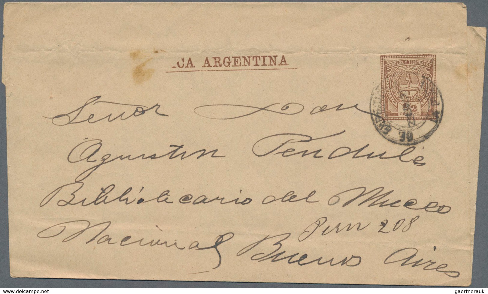 Argentinien - Ganzsachen: 1890 Used Wrapper 1/2 Centavo Brown On Buff, Local Used In Buenos Aires, P - Ganzsachen