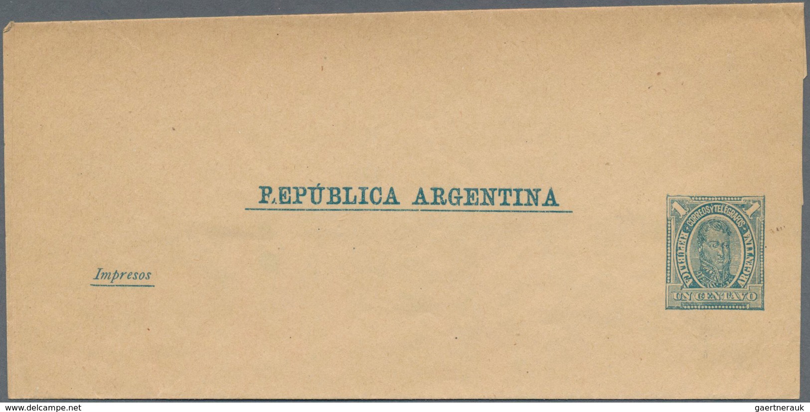 Argentinien - Ganzsachen: 1890 Unused Wrapper 1 Centavo Green On Buff Wove Paper, Printing Error Bro - Postwaardestukken
