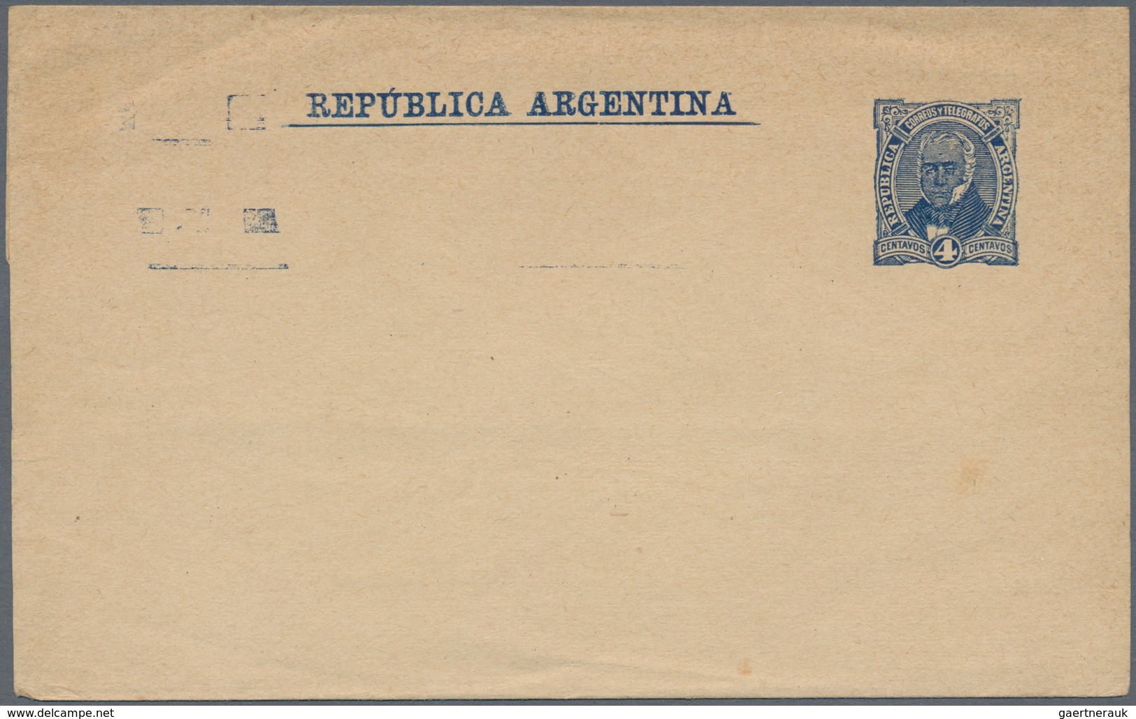 Argentinien - Ganzsachen: 1890 Unused Wrapper 4 Centavos Blue On Buff Wove Paper, Partly Double Prin - Ganzsachen