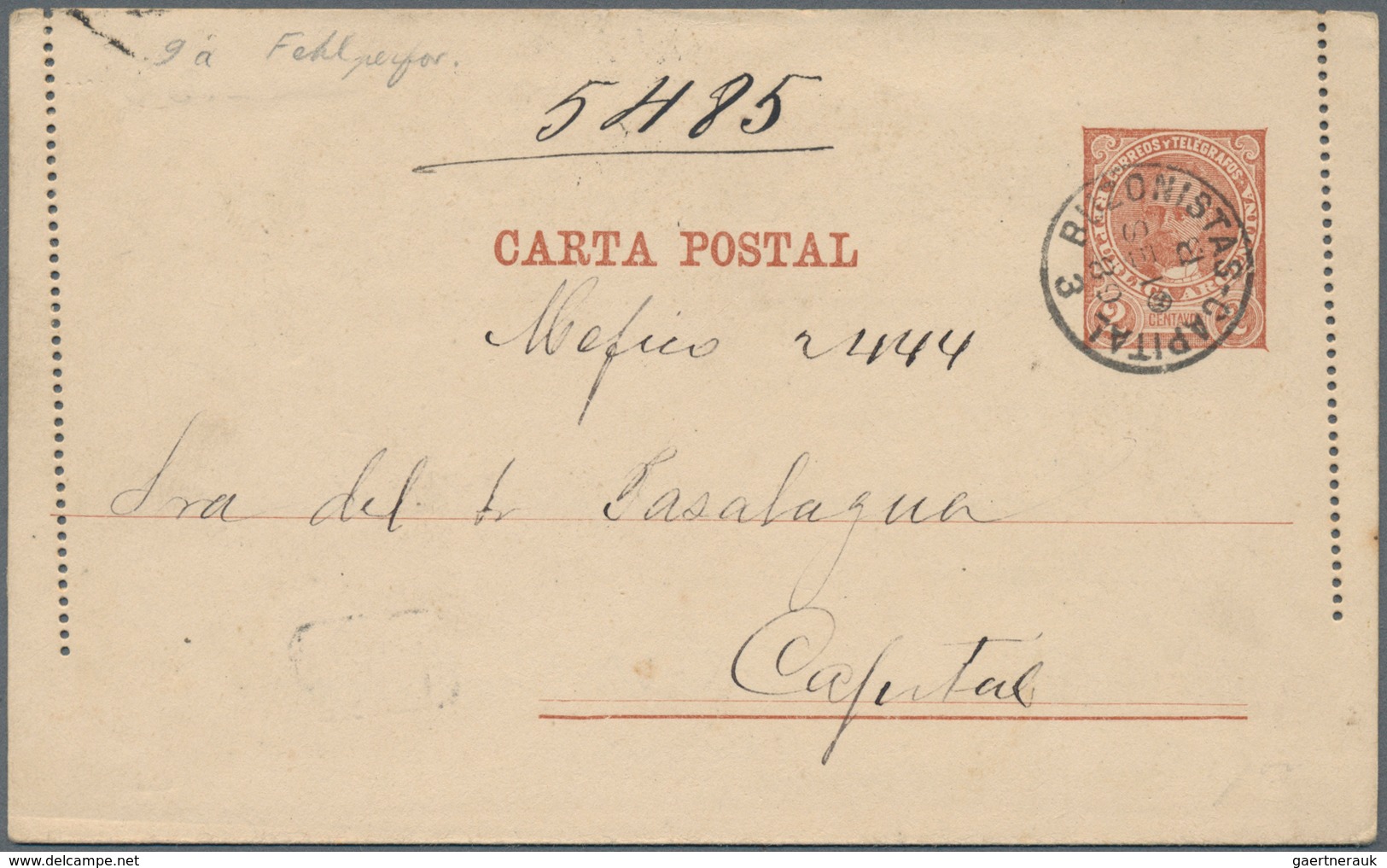 Argentinien - Ganzsachen: 1892, Stationery Letter Card M.J.Celman 3 C Brown With Perforation Shifted - Ganzsachen