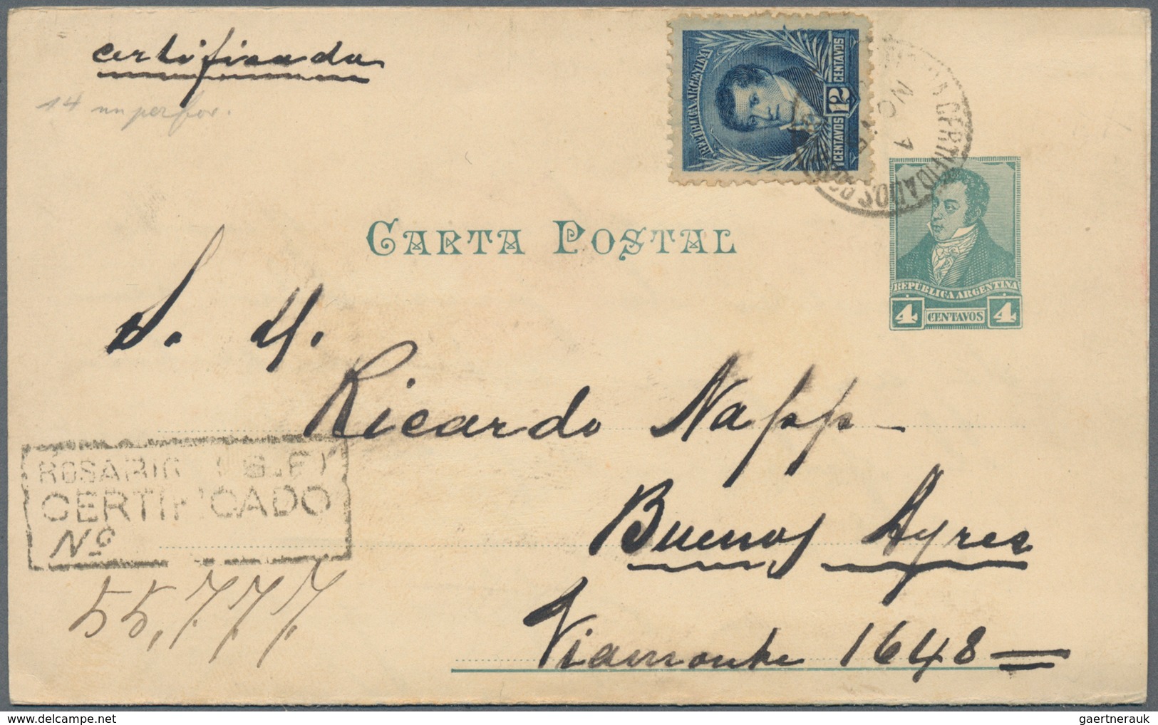 Argentinien - Ganzsachen: 1892, Stationery Letter Card Rivadiva 4 C Slate-green On Cream Complete IM - Ganzsachen