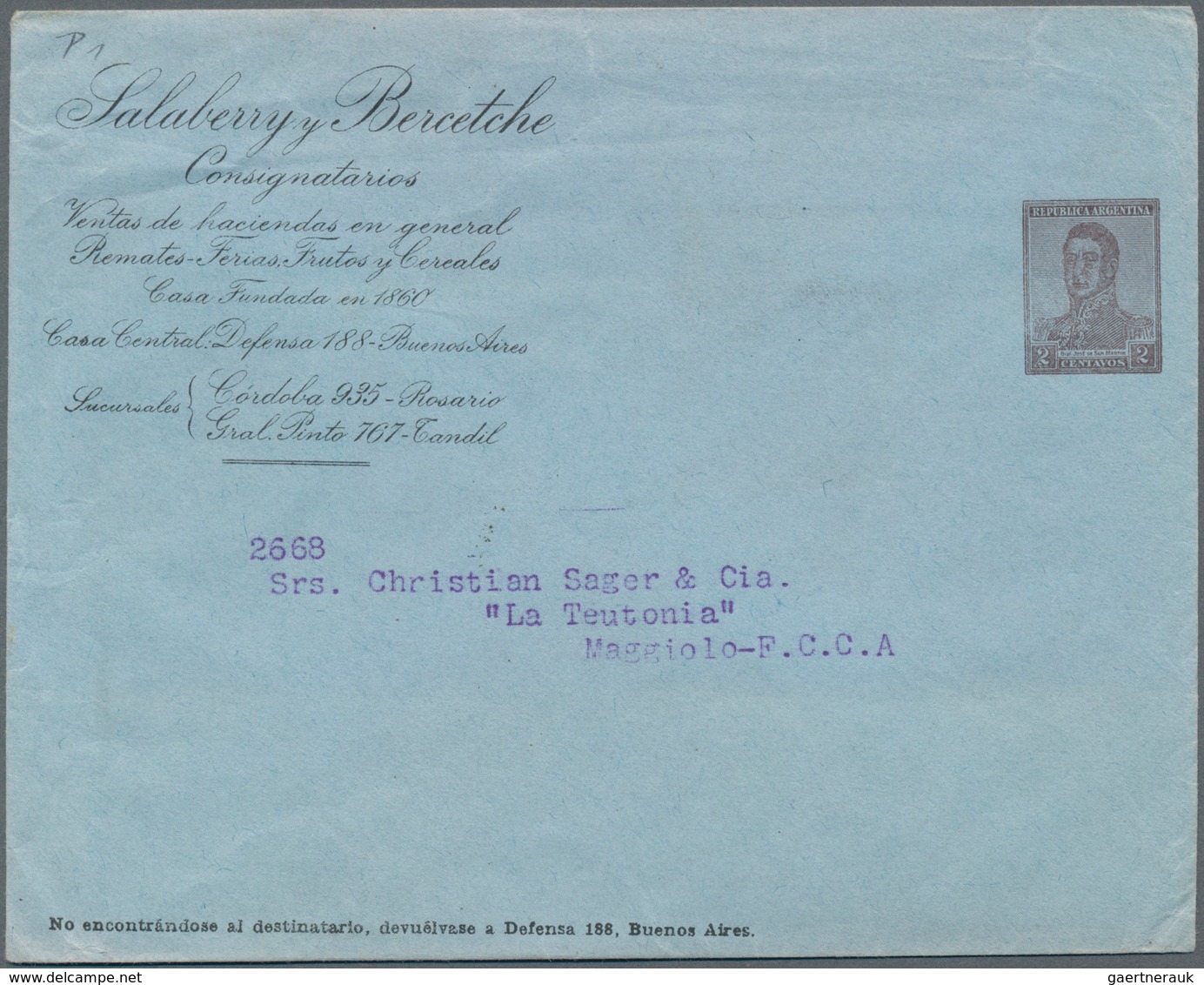 Argentinien - Ganzsachen: 1924, Stationery Envelope On Private Order San Martin 2 C Deep-brown On Bl - Ganzsachen