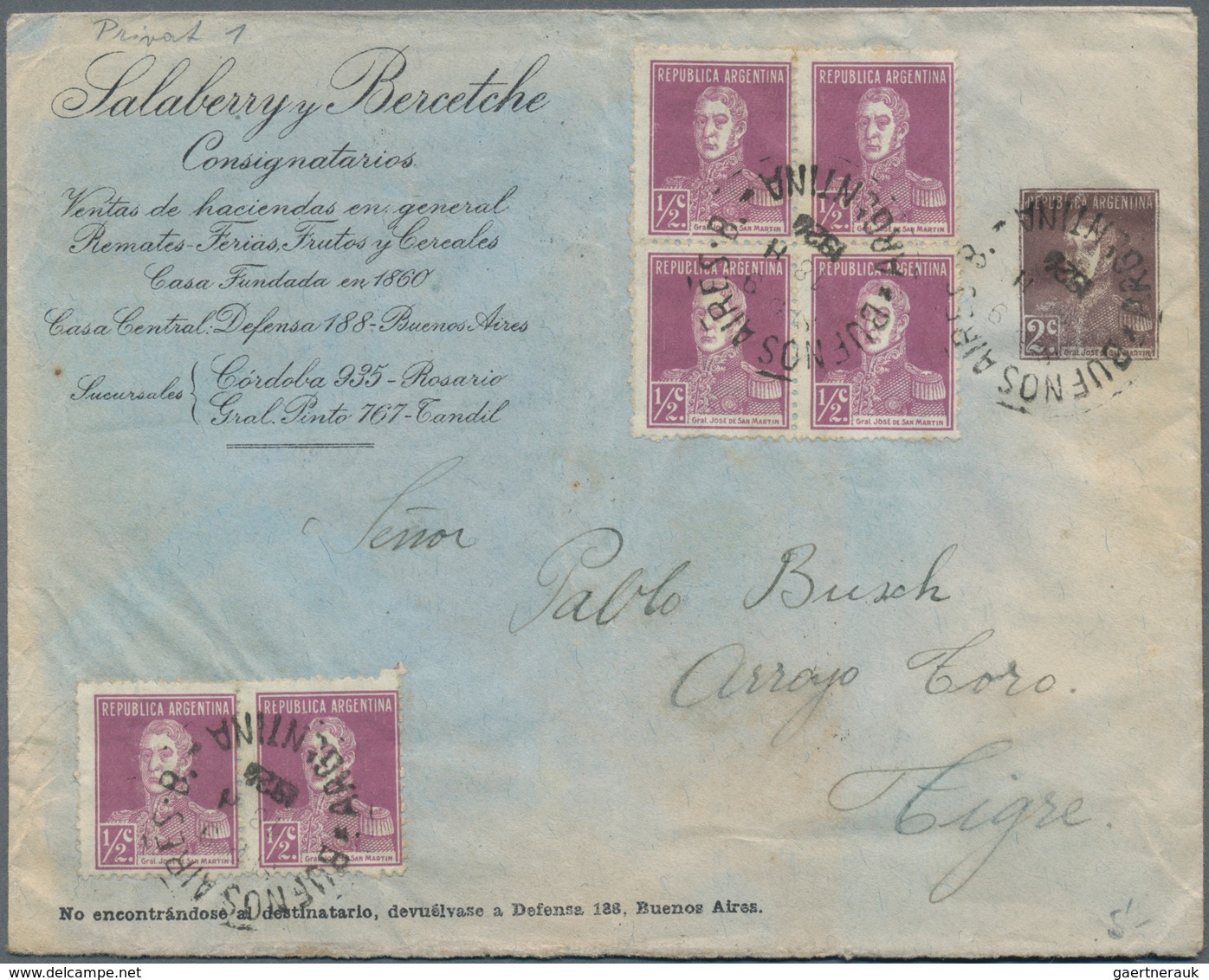 Argentinien - Ganzsachen: 1924, Stationery Envelope On Private Order San Martin 2 C Deep-brown On Bl - Postwaardestukken