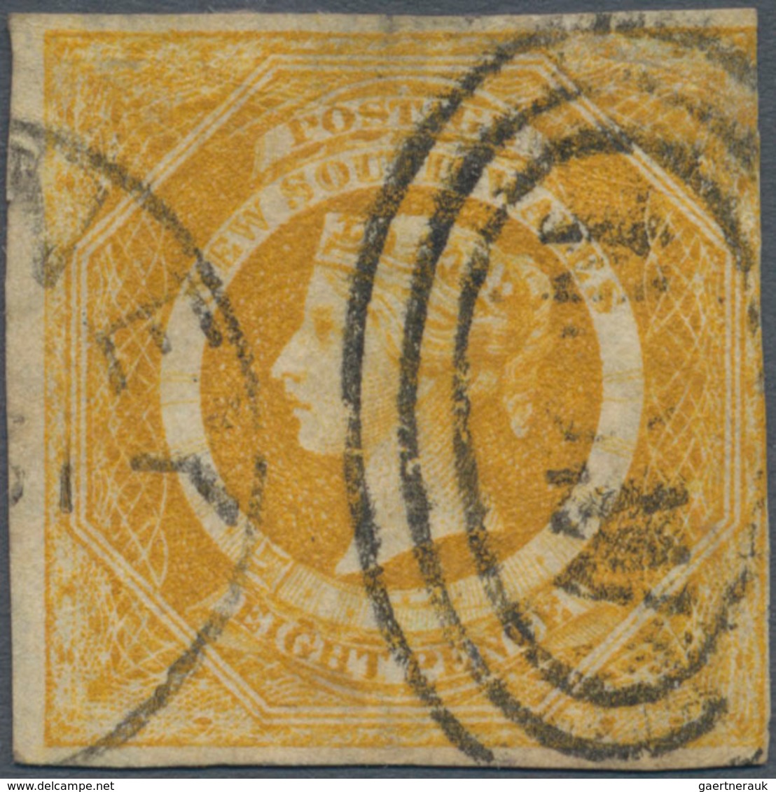 Neusüdwales: 1854-59 8d. Dull Yellow-orange, Wmk "8", Used And Cancelled By Sydney Duplex, With Slig - Briefe U. Dokumente