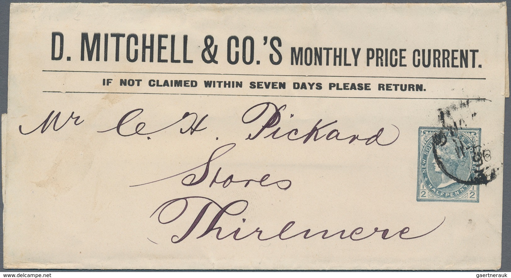 Neusüdwales: 1896, PTPO Wrapper QV ½d. Grey With Printed Sender 'D. Mitchell & Co.'s Monthly Price C - Covers & Documents