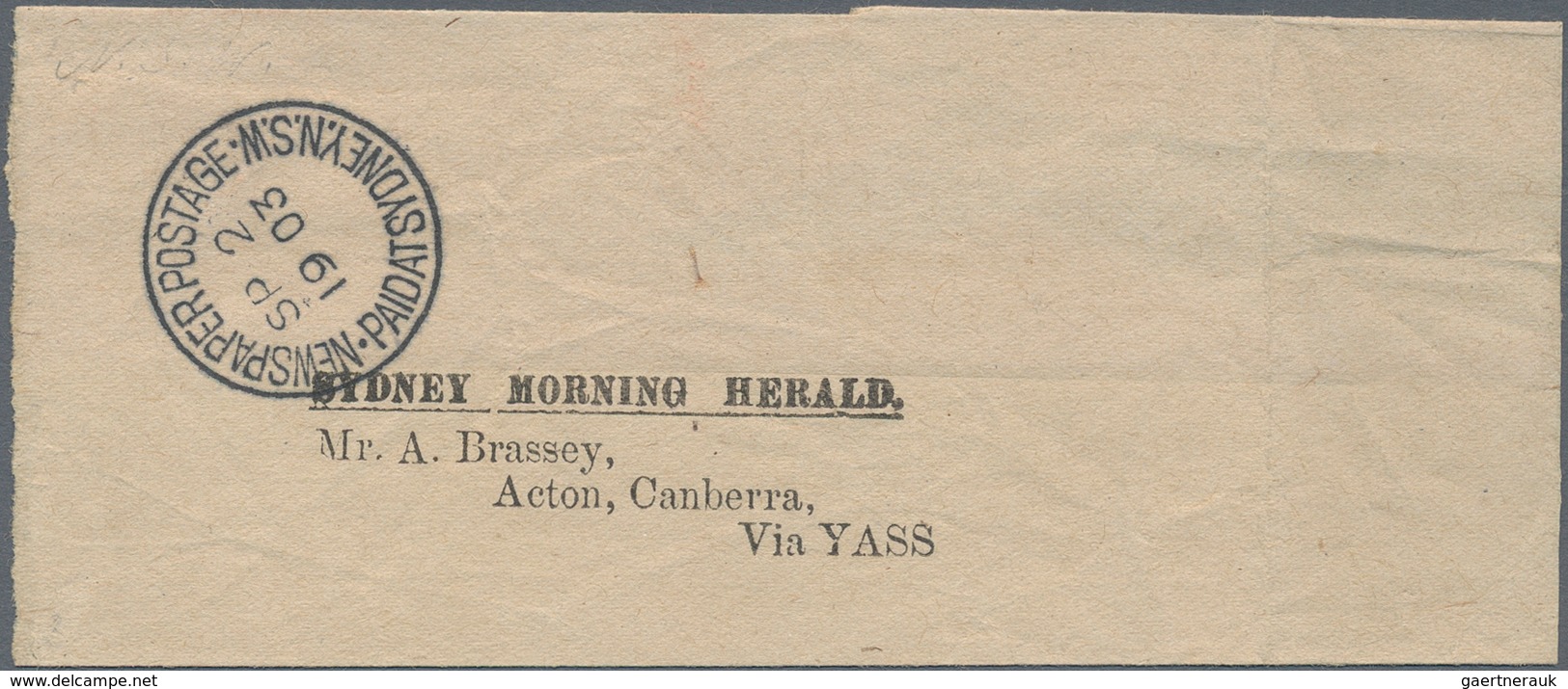 Neusüdwales: 1903 (2.9.), Stampless Small Wrapper From 'Sydney Morning Herald' Commerciall Used With - Brieven En Documenten