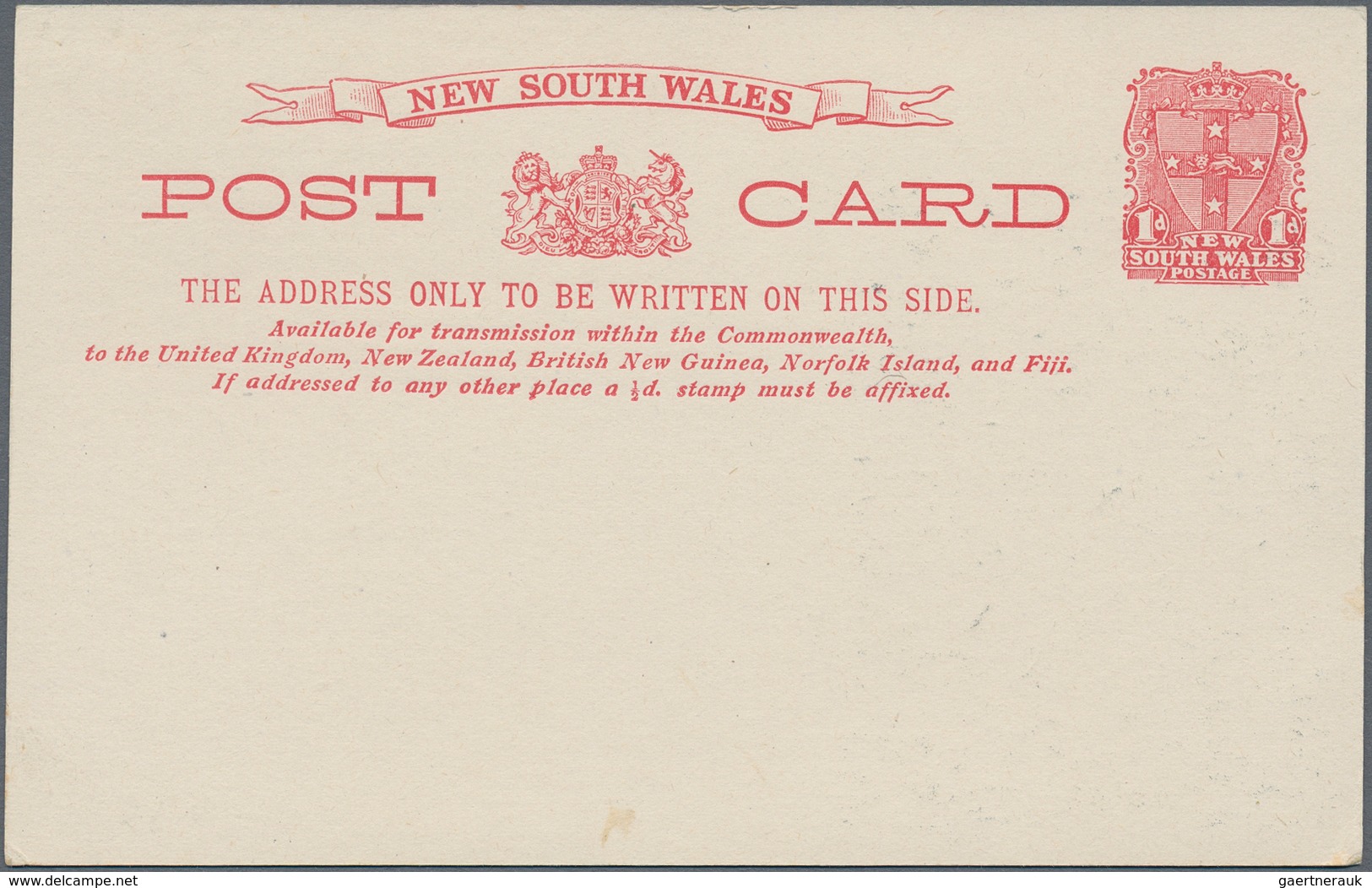 Neusüdwales: 1905, Pictorial Stat. Postcard Coat Of Arms 1d. Red With 3-line Heading Added And Water - Briefe U. Dokumente