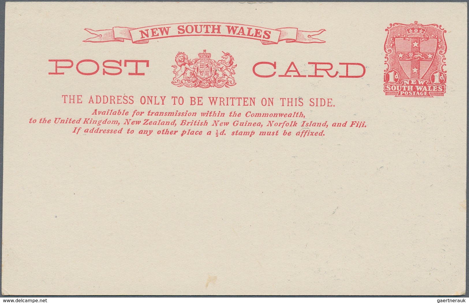 Neusüdwales: 1905, Pictorial Stat. Postcard Coat Of Arms 1d. Red With 3-line Heading Added And Water - Covers & Documents