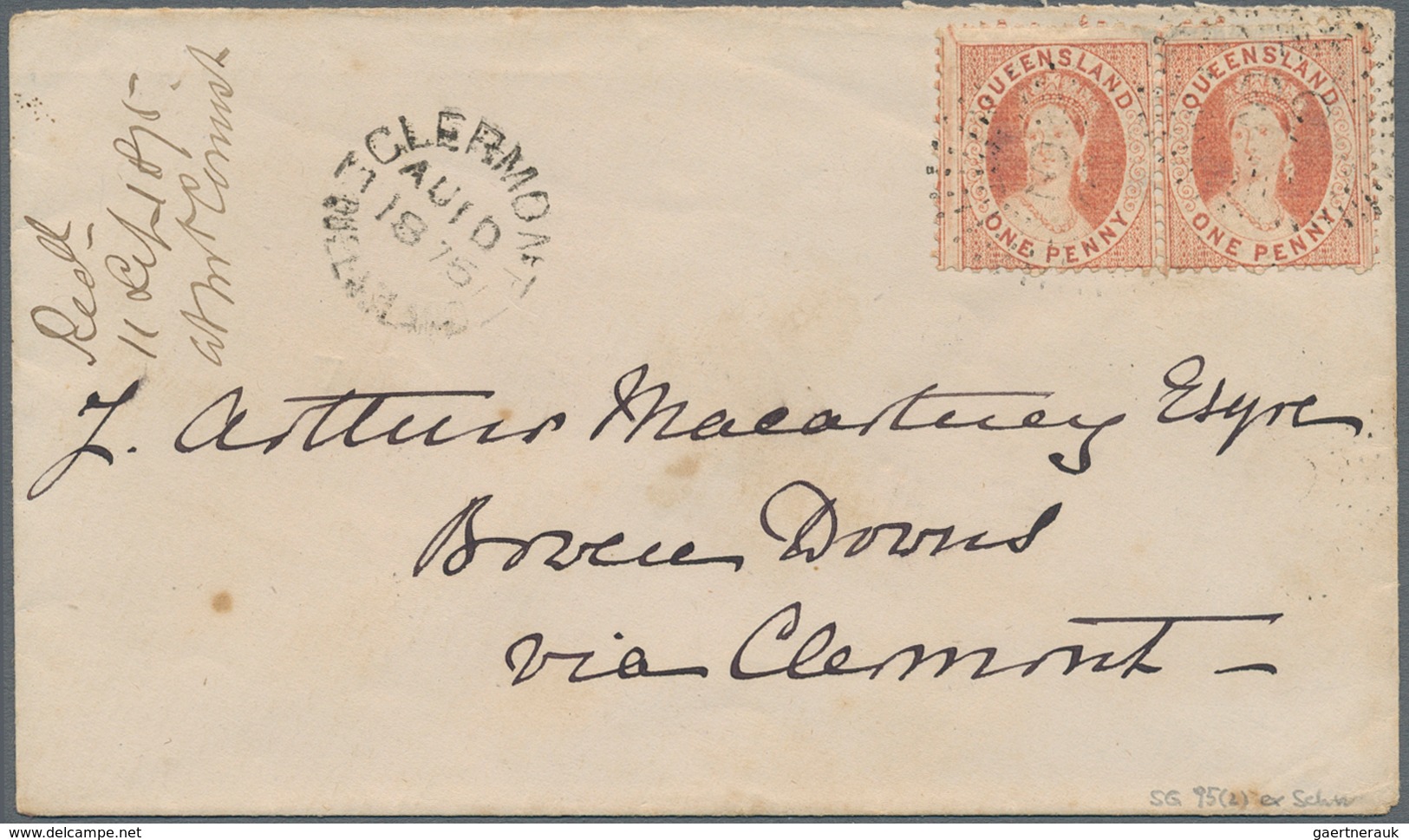 Queensland: 1875, 1878, Two Small Envelopes, One Franked With Horizontal Pair 1d Pale Rose Red And O - Brieven En Documenten