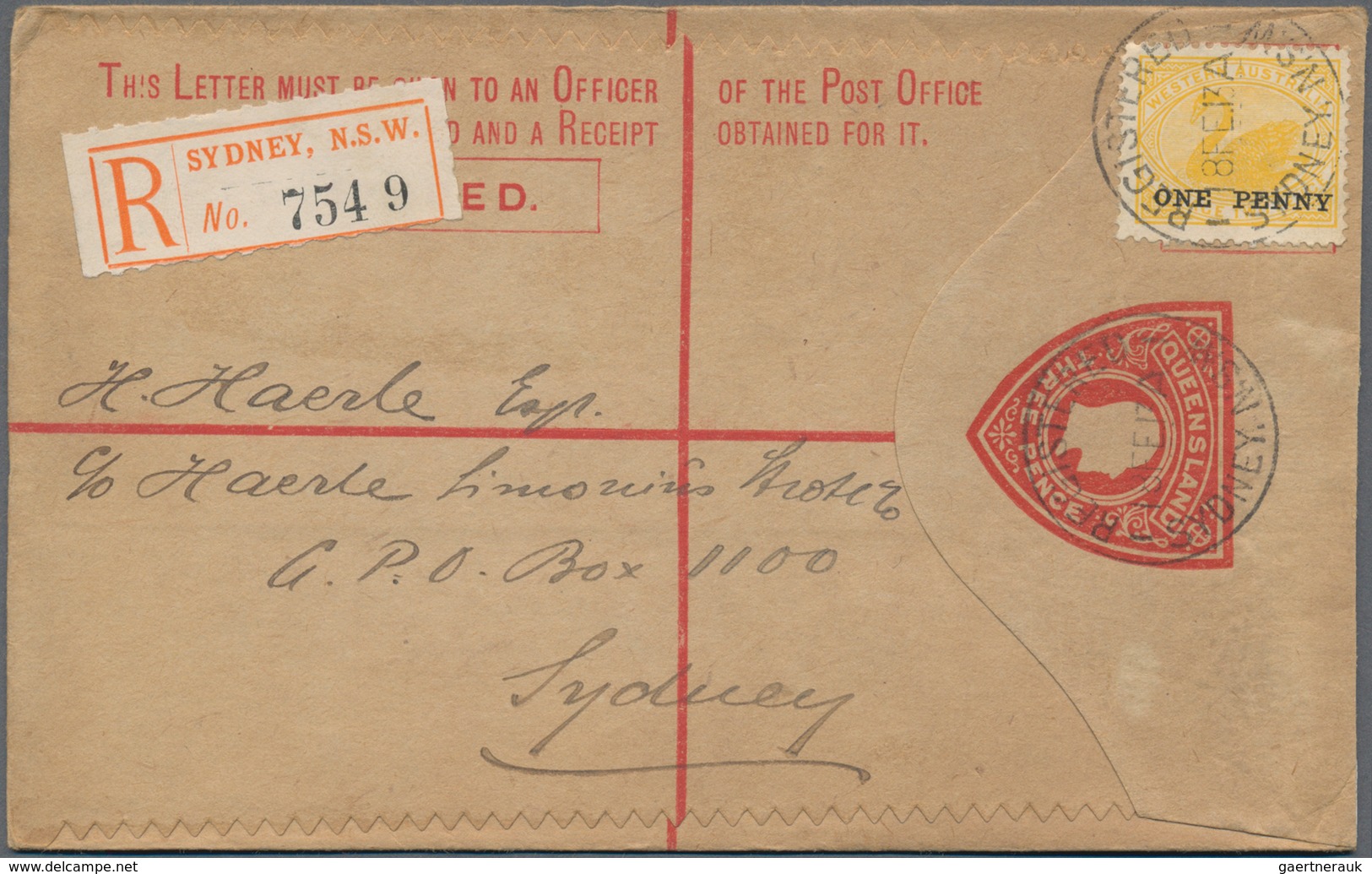 Queensland - Ganzsachen: 1913 (18.2.), Registered Letter KEVII 3d. Red With 'Thos. De La Rue' Imprin - Covers & Documents