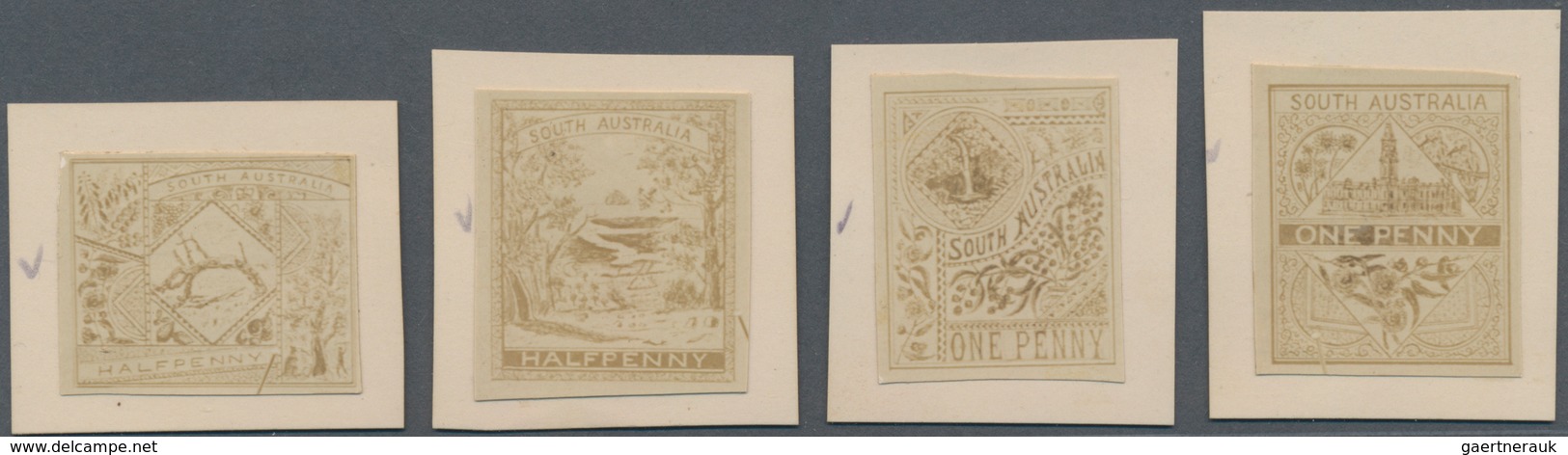 Südaustralien: 1890’s, Stamp Design Competition Four Contemporary Photographic ESSAYS (17 X 22 Mm) M - Brieven En Documenten