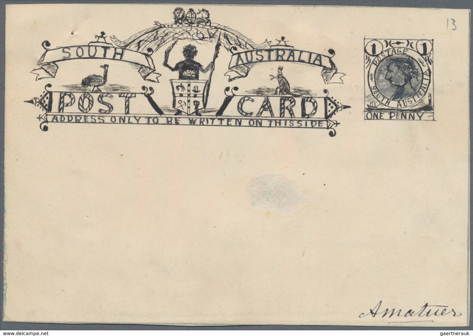 Südaustralien: 1890’s, Postcard Design Competition Postcard-size ESSAY ('Amateur' No. 13) Hand-paint - Brieven En Documenten