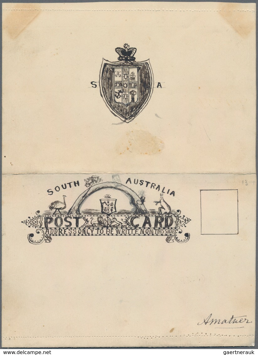 Südaustralien: 1890’s, Postcard Design Competition Postcard-size ESSAY ('Amateur' No. 13) Hand-paint - Briefe U. Dokumente