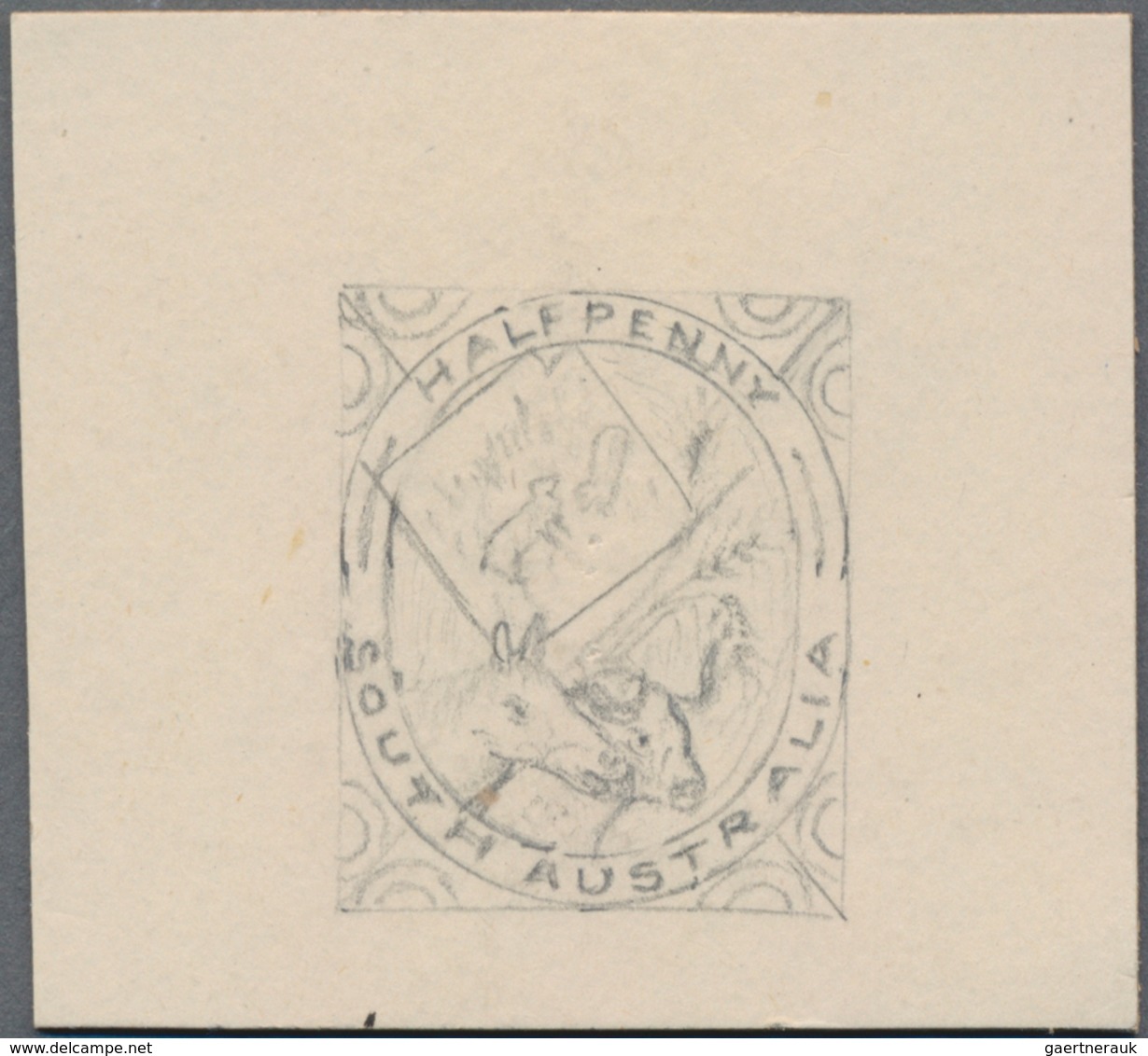 Südaustralien: 1890’s, Stamp Design Competition Handpainted ESSAY (19 X 23 Mm) In Pencil On Thick Ca - Brieven En Documenten