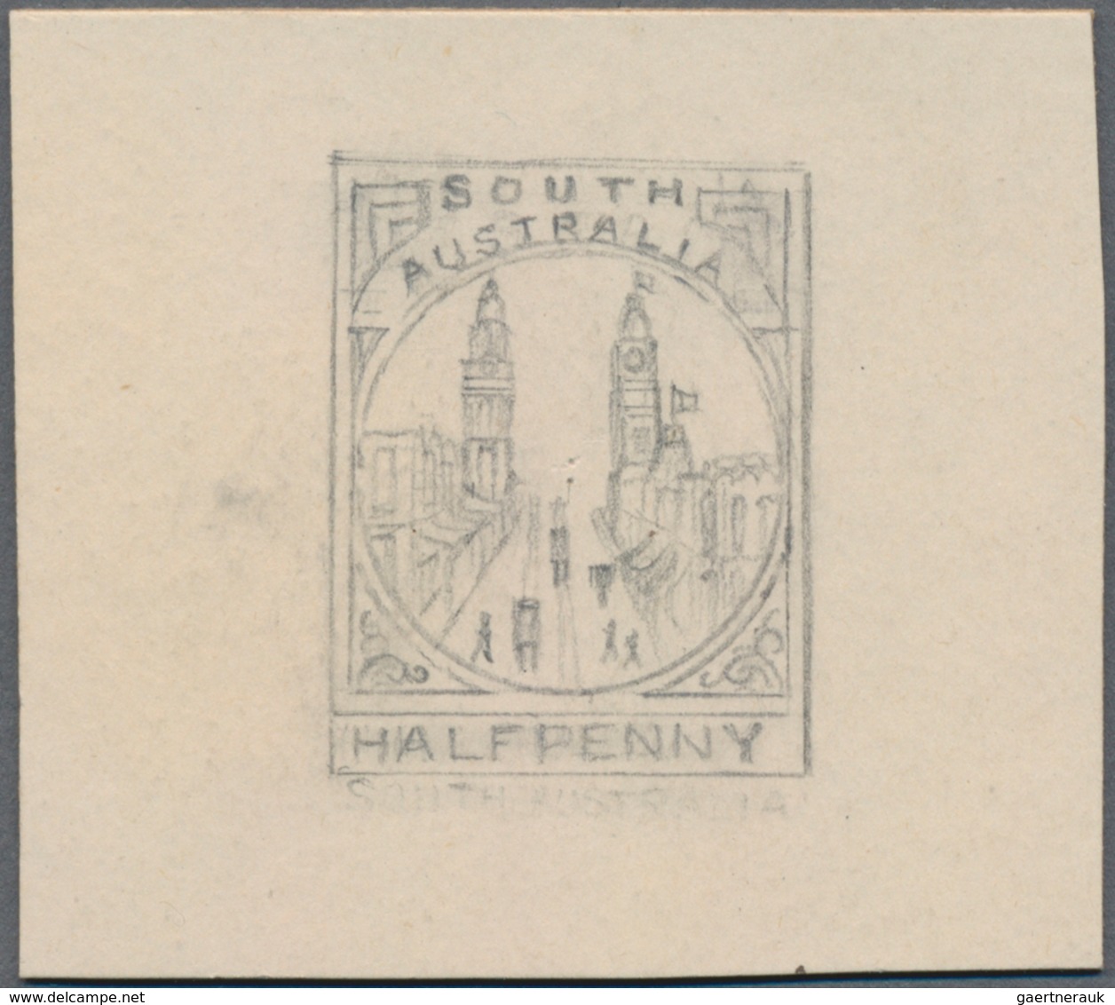 Südaustralien: 1890’s, Stamp Design Competition Handpainted ESSAY (19 X 23 Mm) In Pencil On Thick Ca - Briefe U. Dokumente