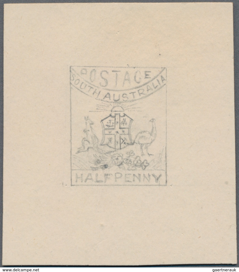 Südaustralien: 1890’s, Stamp Design Competition Handpainted ESSAY (19 X 23 Mm) In Pencil On Thick Ca - Brieven En Documenten