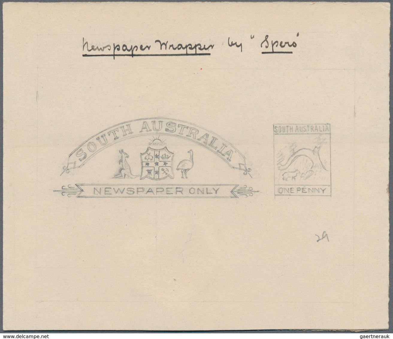 Südaustralien: 1890’s, Wrapper Design Competition ESSAY ('Spero' No. 29) Of Heading Of Wrapper 'News - Briefe U. Dokumente