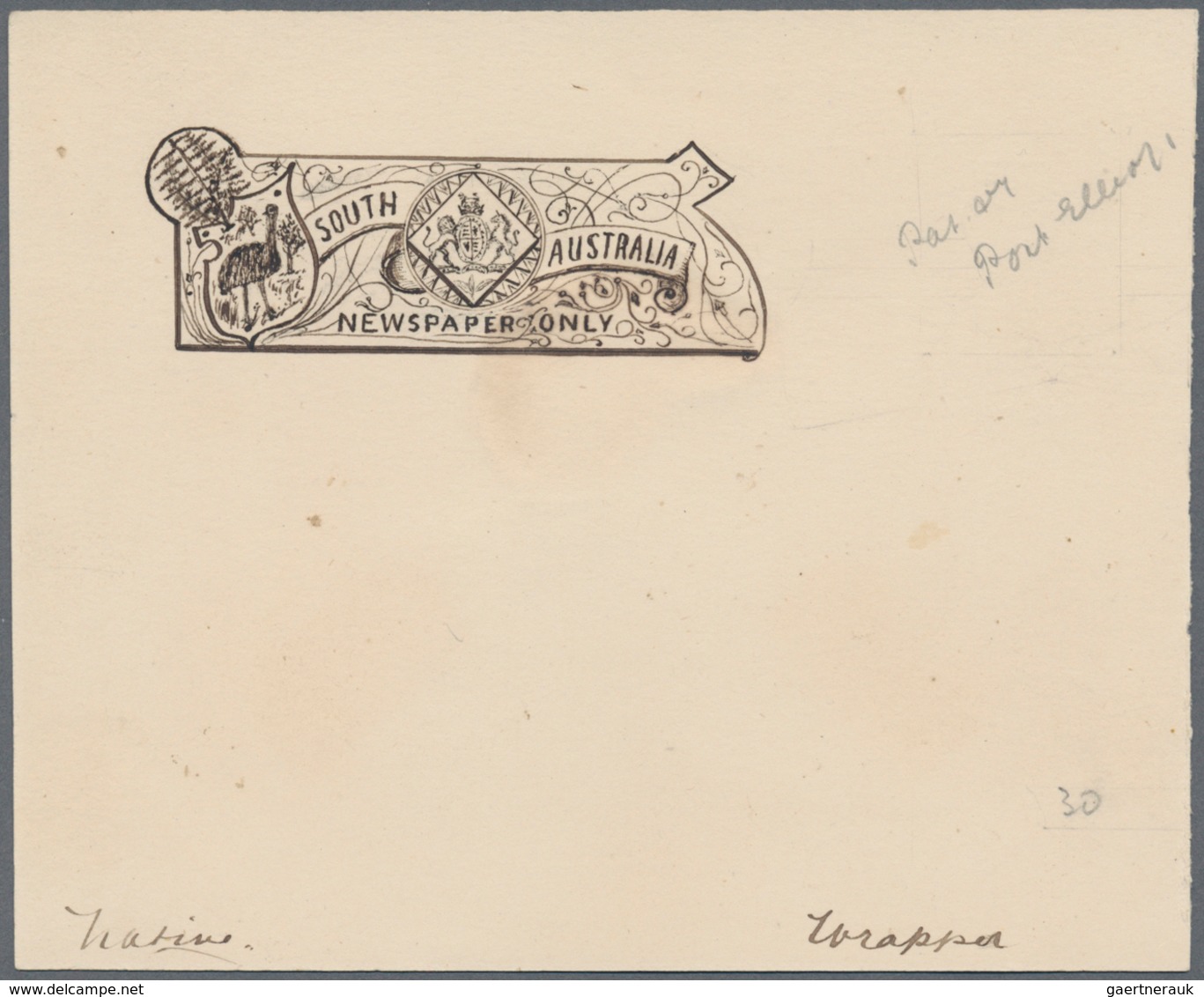 Südaustralien: 1890’s, Wrapper Design Competition ESSAY ('Native' No. 30) Of Heading Of Wrapper 'New - Briefe U. Dokumente