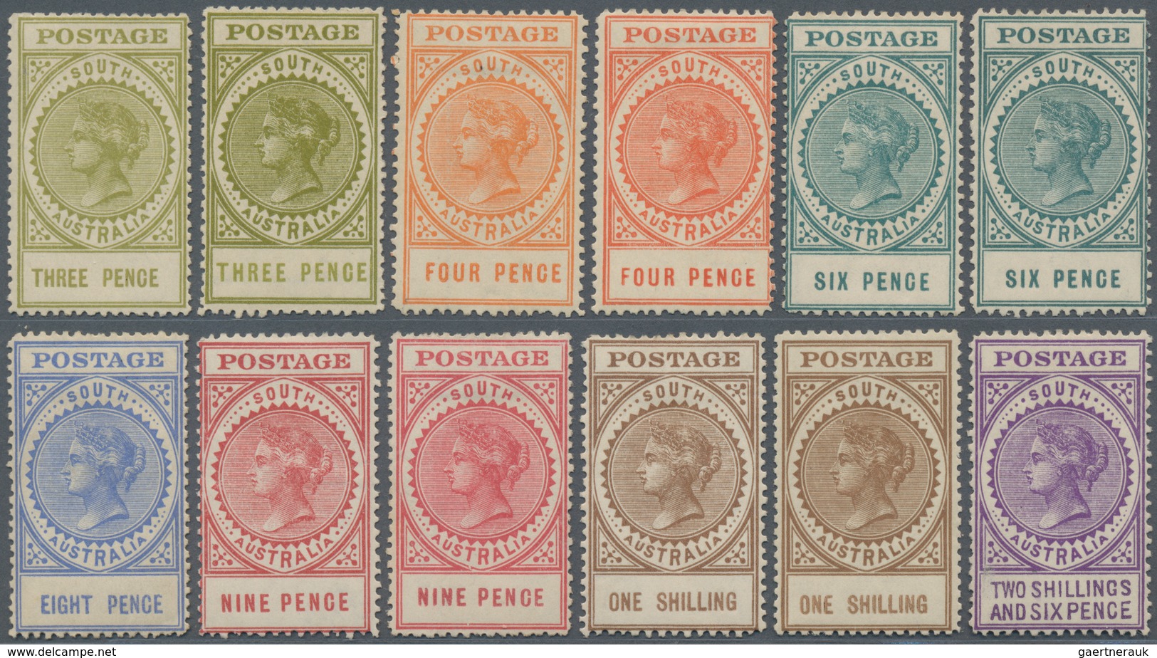 Südaustralien: 1906/1912 (ca.), Twelve 'Long Toms' With Thick 'Postage' And Crown Over A Wmk. From 3 - Brieven En Documenten