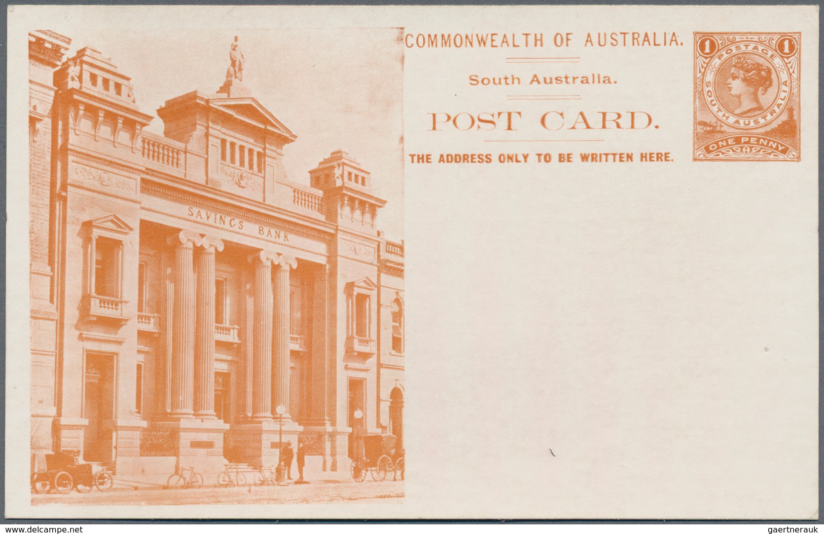 Südaustralien: 1908, QV 1d Pictorial Stat. Postcard (Adelaide Ptg.) In Orange With View 'SAVINGS BAN - Lettres & Documents