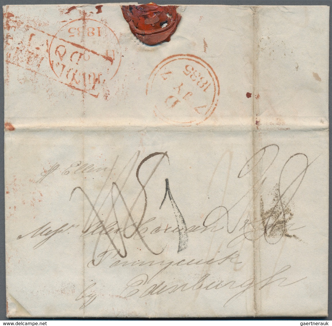Tasmanien: 1835, Complete Folded Letter To Edinburgh/Scotland With Black Tax-handstamp "1", On Rever - Brieven En Documenten
