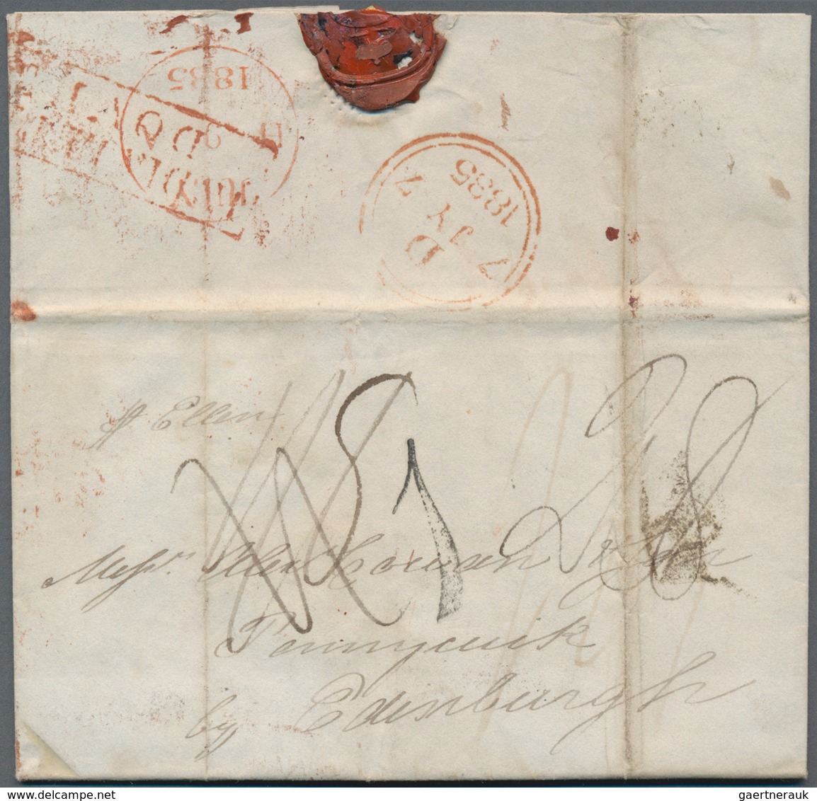 Tasmanien: 1835, Complete Folded Letter To Edinburgh/Scotland With Black Tax-handstamp "1", On Rever - Covers & Documents