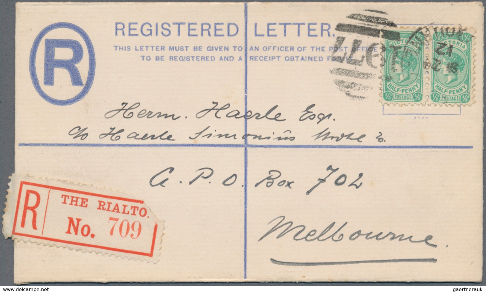 Tasmanien - Ganzsachen: 1912 (24.9.), Registered Letter QV (3d.) Blue Small Size (129 X 77 Mm) Uprat - Briefe U. Dokumente