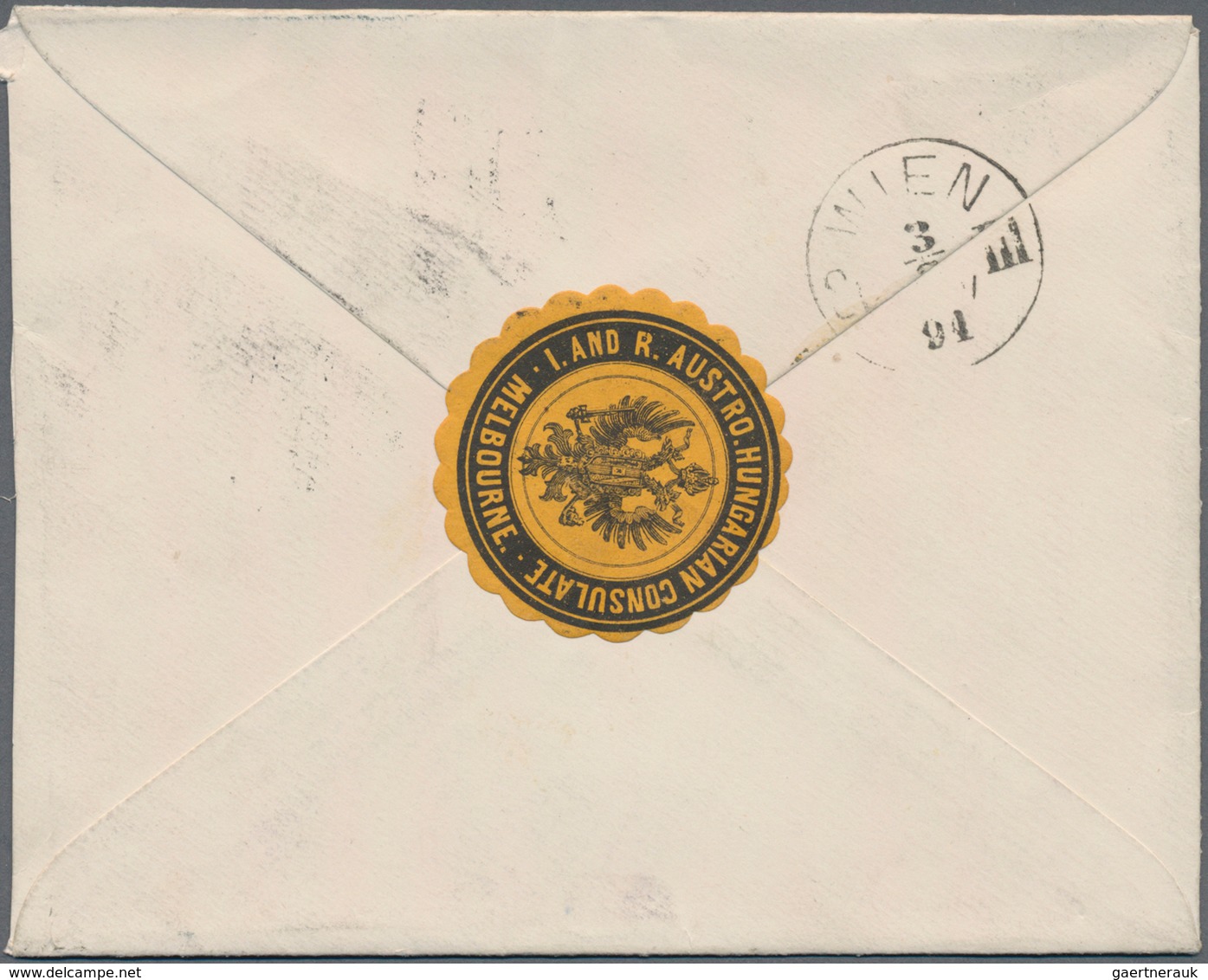 Victoria: 1890 (30.12.), QV 6d. Dull Blue Horizontal Pair Used On Cover From MELBOURNE Per 'Austral' - Brieven En Documenten