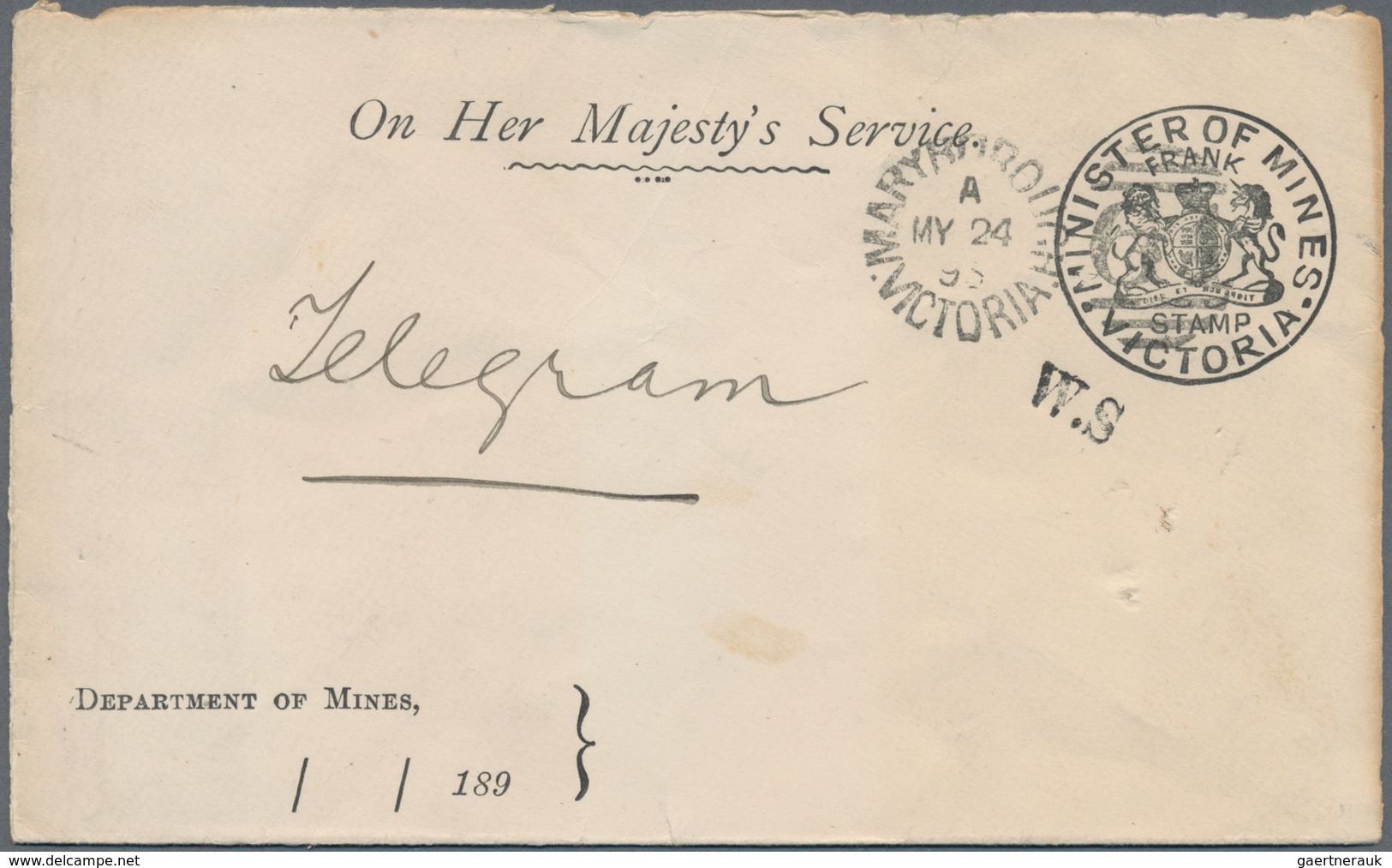 Victoria: 1895 (24.5.), FRANK STAMP 'Minister Of Mines' On Small-size OHMS Cover Used From Marryboro - Brieven En Documenten