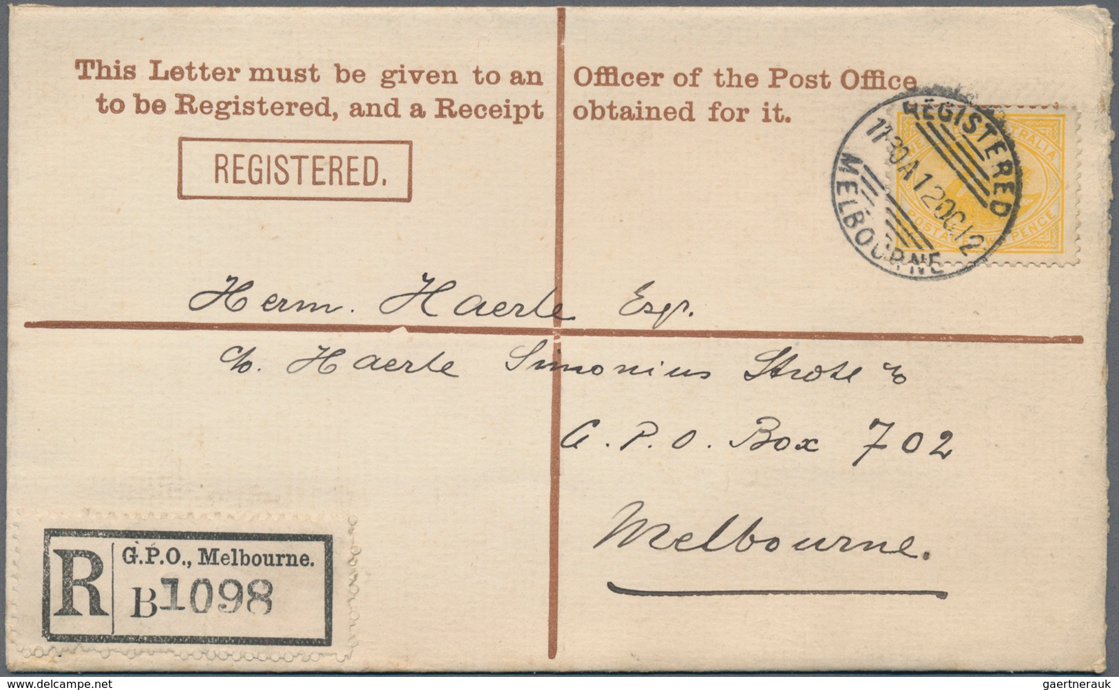 Westaustralien: 1912 (12.10.), Registered Letter QV 3d. Brown (text In Brown) Uprated With Swan 2d. - Briefe U. Dokumente