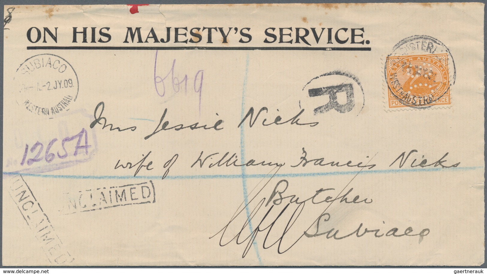 Westaustralien - Dienstmarken: 1909, 2 P Yellow With PERFIN "OS" Tied By Circle Cancel On Registered - Brieven En Documenten