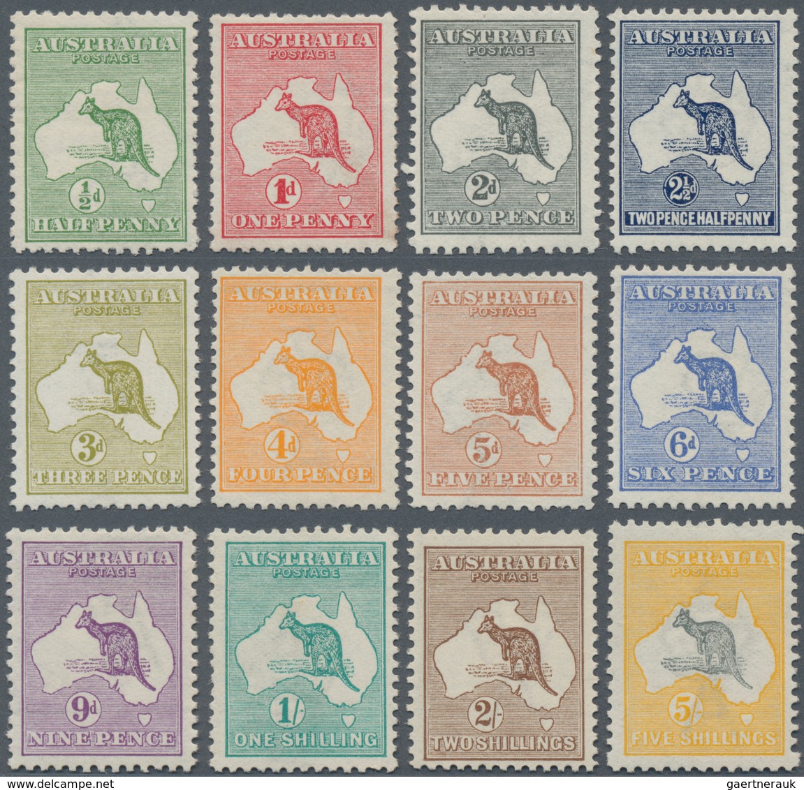 Australien: 1913, Kangaroos 1st Wmk. Complete Set ½d. Green To 5s. Grey/yellow Mint Lightly Hinged, - Mint Stamps