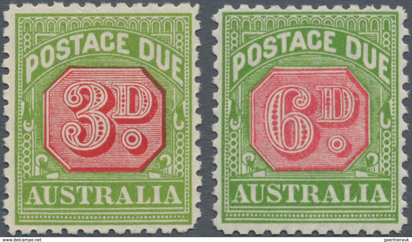 Australien - Portomarken: 1936, Postage Dues 3d. And 6d. Carmine-red/yellow-green With Wmk. Crown Ov - Portomarken