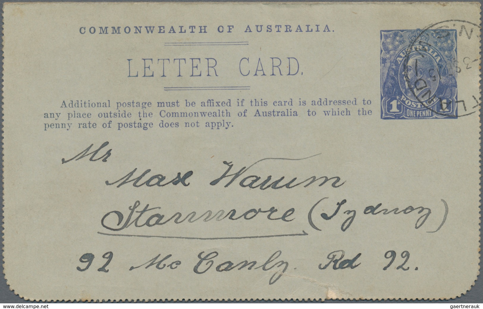 Australien - Ganzsachen: 1913/1916, Six Lettercards Incl. Four Kangaroos 1d. With Views 'HUONVILLE T - Postwaardestukken