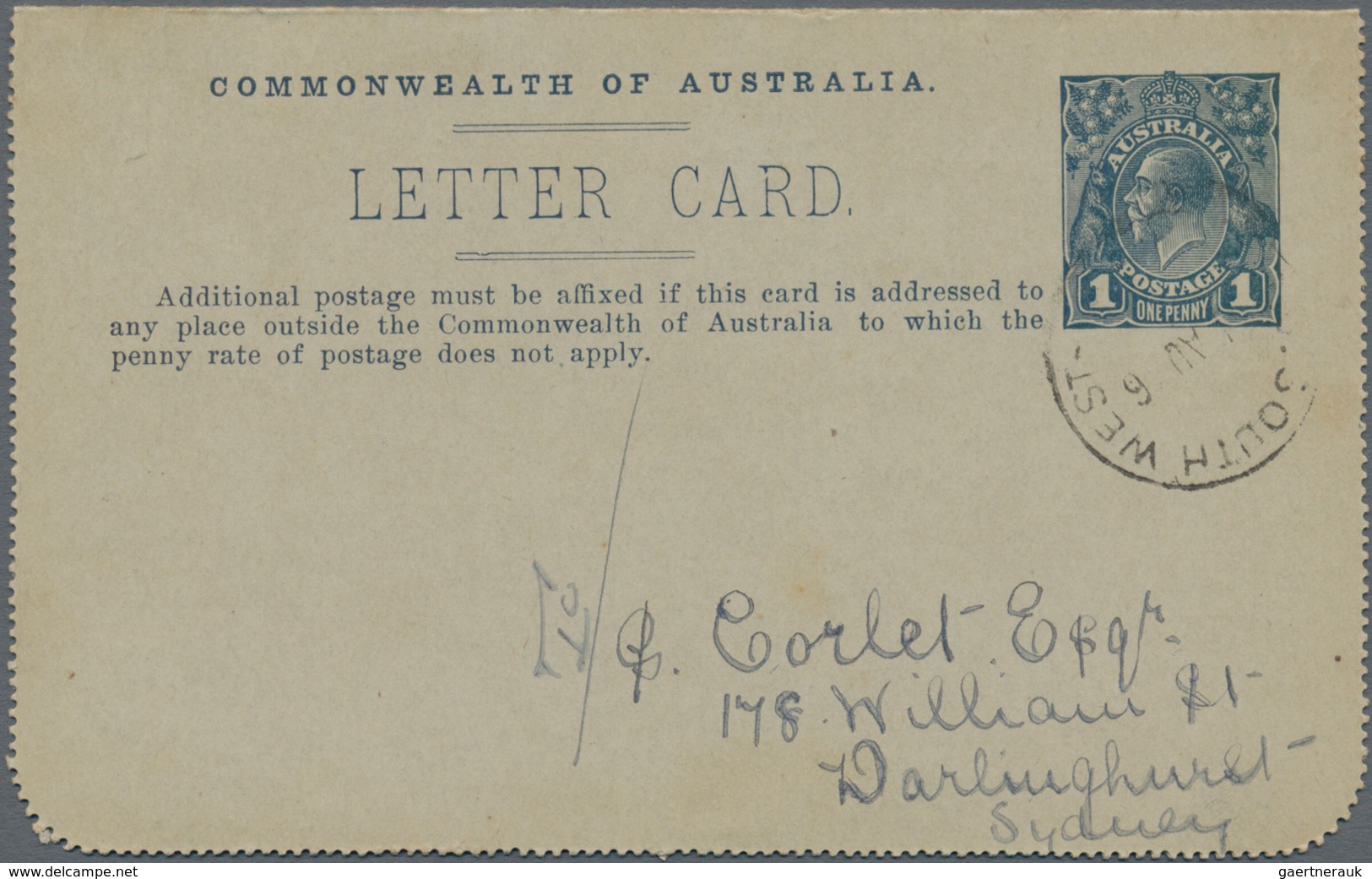 Australien - Ganzsachen: 1913/1916, six lettercards incl. four Kangaroos 1d. with views 'HUONVILLE T