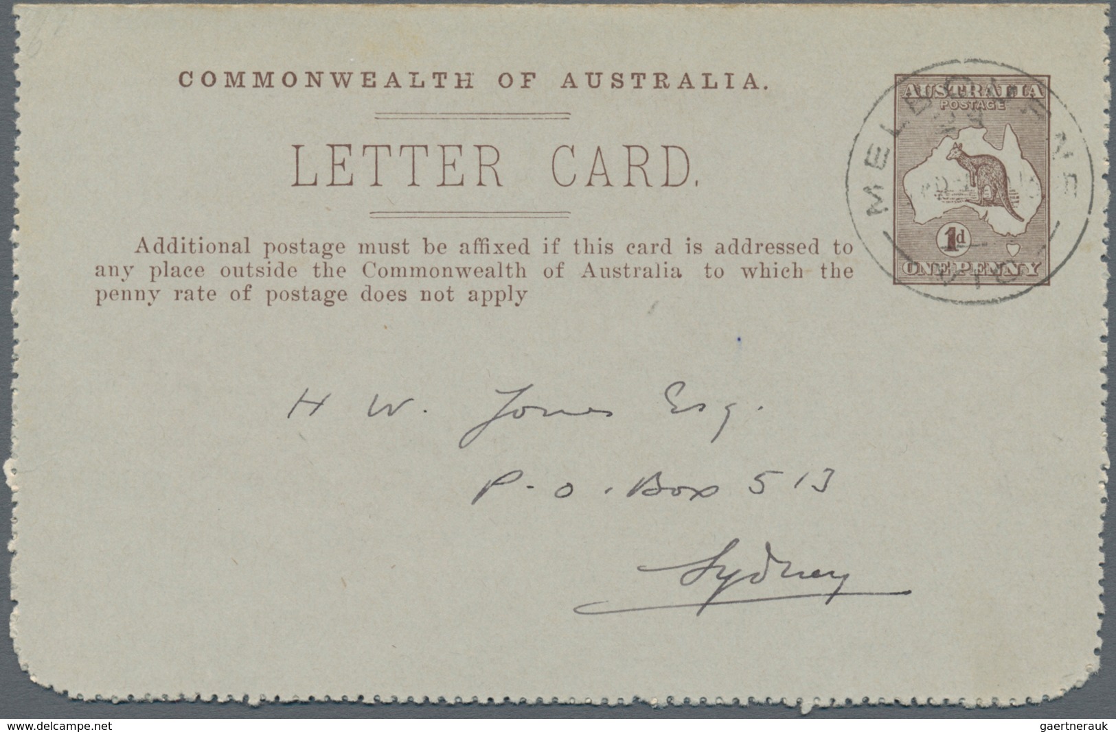 Australien - Ganzsachen: 1913/1916, six lettercards incl. four Kangaroos 1d. with views 'HUONVILLE T