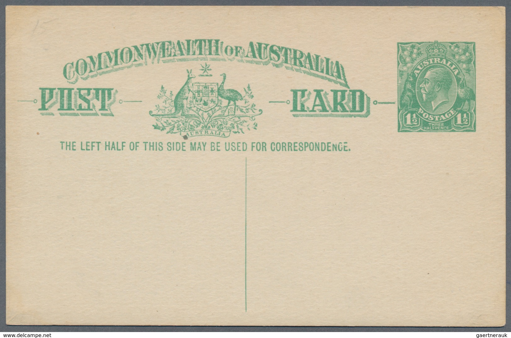 Australien - Ganzsachen: 1923, Two Different Postcards KGV 1½d. Emerald-green With And Without Footn - Postal Stationery