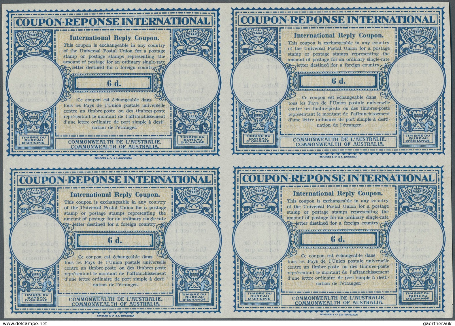 Australien - Ganzsachen: 1941. International Reply Coupon 6d (London Type) In An Unused Block Of 4. - Postal Stationery