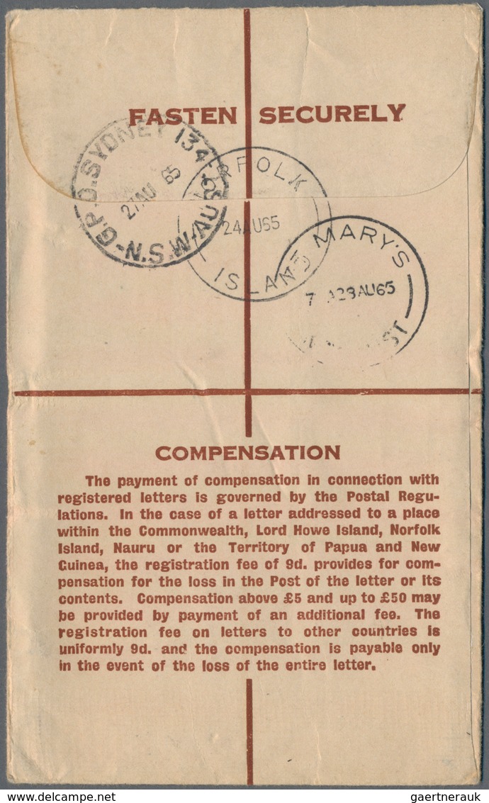 Australien - Ganzsachen: 1965 (24.8.), Australia Formular Registered Letter Bearing Norfolk Island 2 - Postwaardestukken