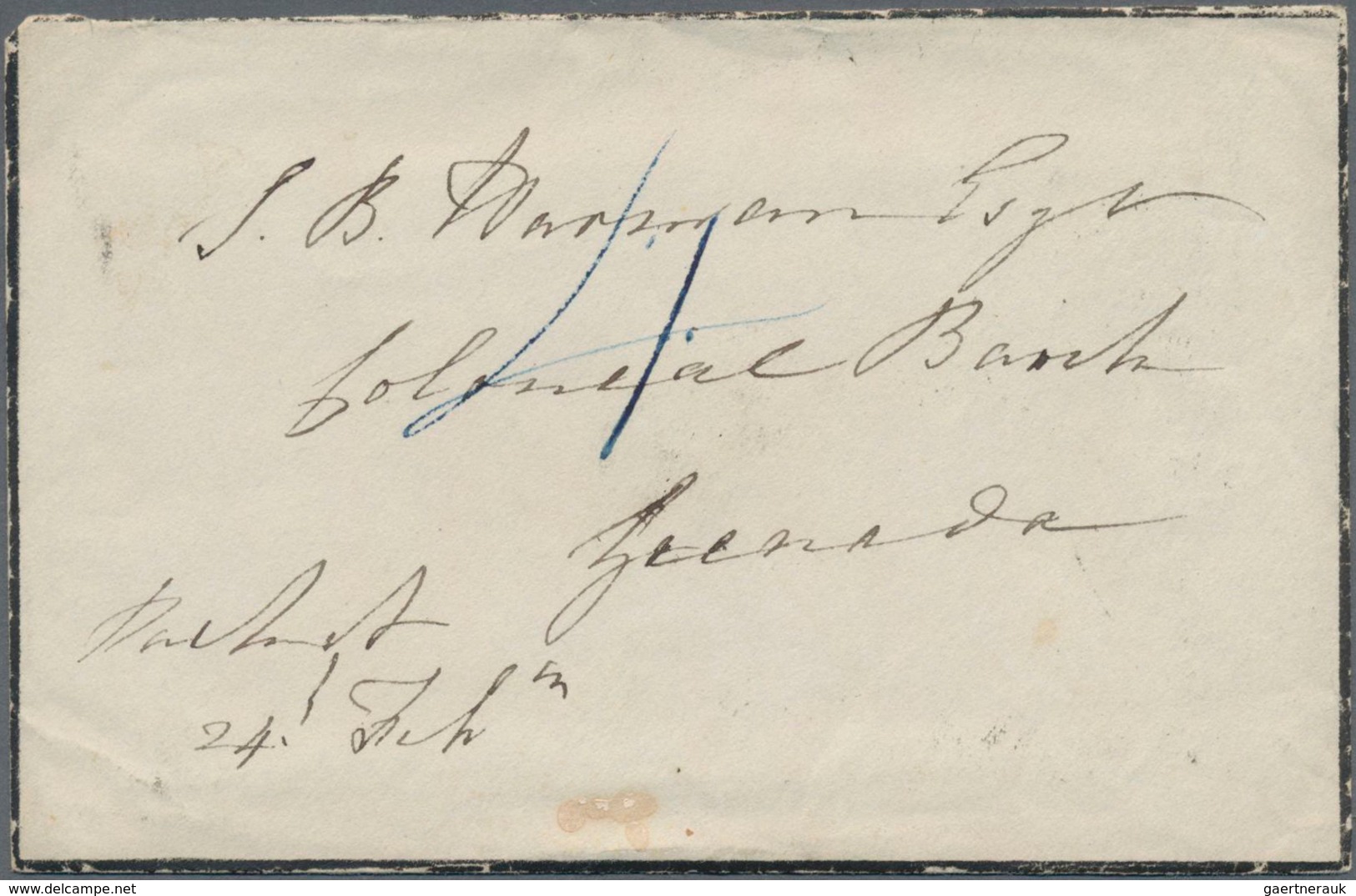 Barbados: Ca. 1850 Stampless Cash Paid Cover From Barbados To Grenada, On Reverse Cancel Barbados An - Barbados (1966-...)