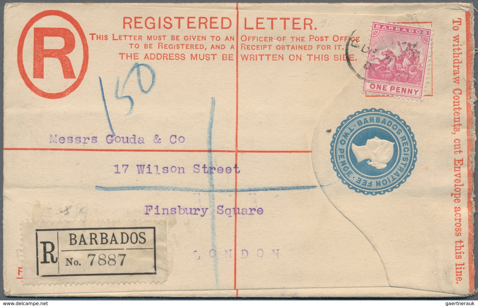 Barbados: 1899/1904, Two Registered Letters QV 2d. Blue In Different Sizes With Imprint 'Thos. De La - Barbados (1966-...)