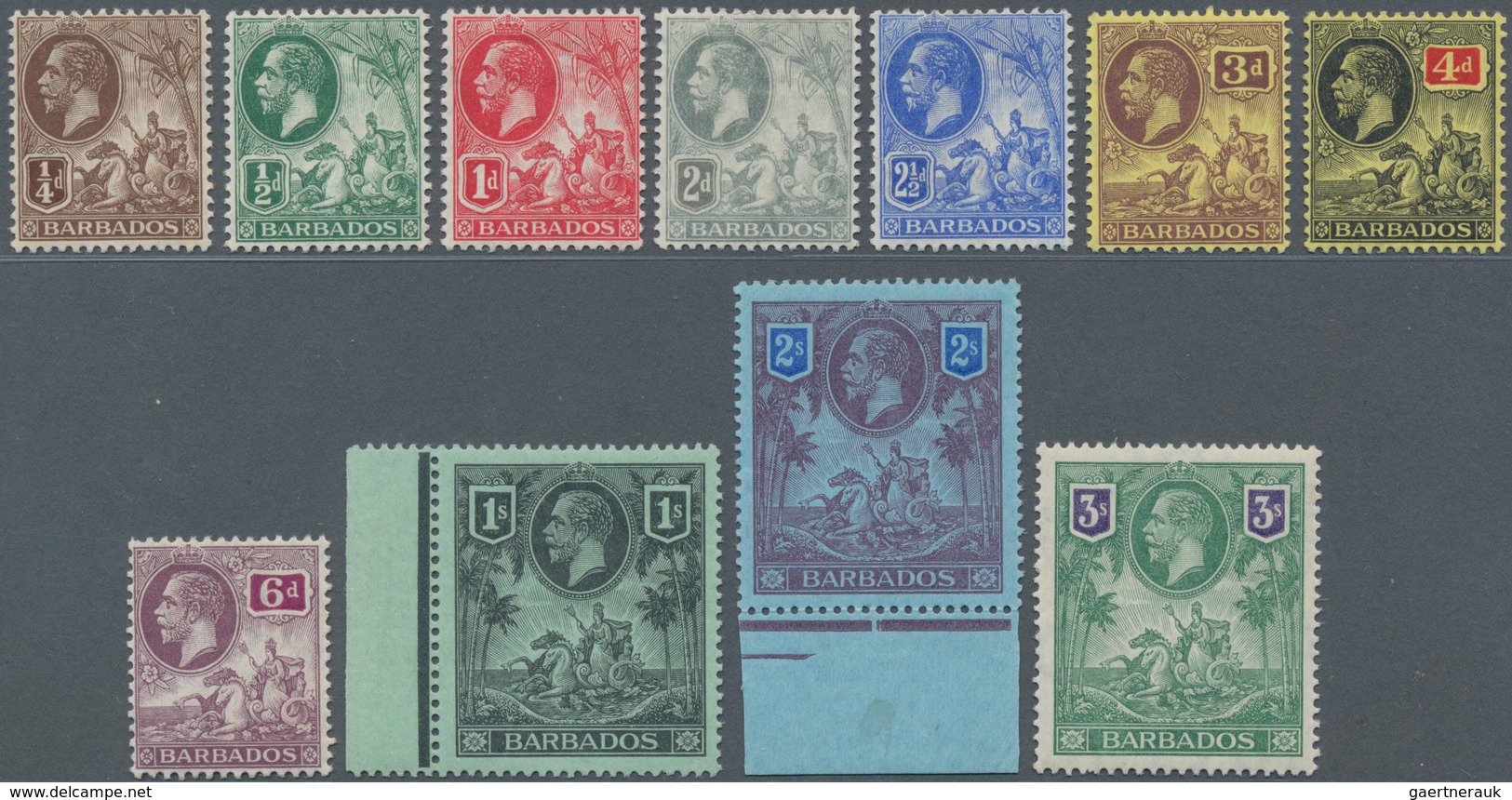 Barbados: 1912, KGV Definitives Complete Set With Wmk. Mult. Crown CA, Mint Lightly Hinged, SG. £ 22 - Barbados (1966-...)