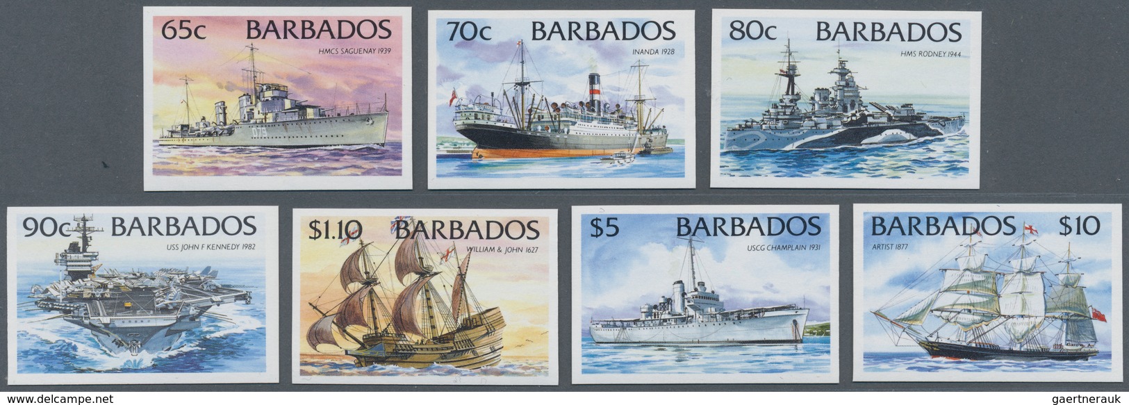 Barbados: 1994. Complete Definitives Set "Ships" (14 Values; Without Year) In IMPERFORATE Single Sta - Barbades (1966-...)