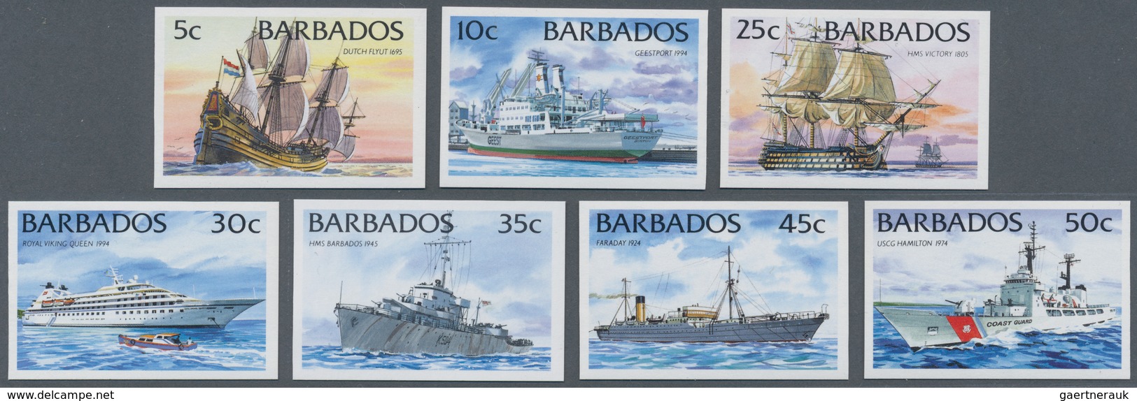 Barbados: 1994. Complete Definitives Set "Ships" (14 Values; Without Year) In IMPERFORATE Single Sta - Barbades (1966-...)