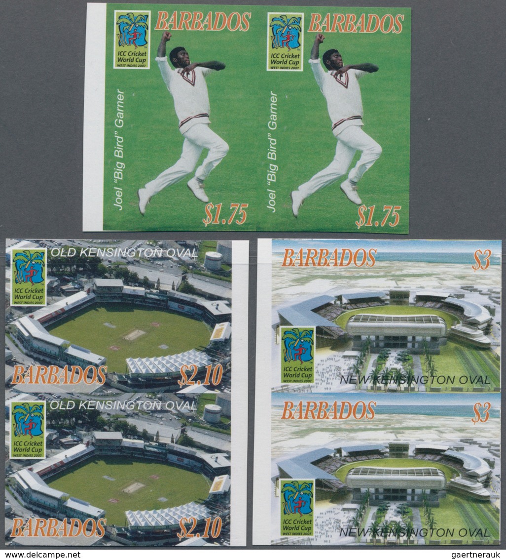 Barbados: 2007, Cricket World Cup Complete Set Of Three In Horiz. Or Vertical IMPERFORATE Pairs And - Barbados (1966-...)