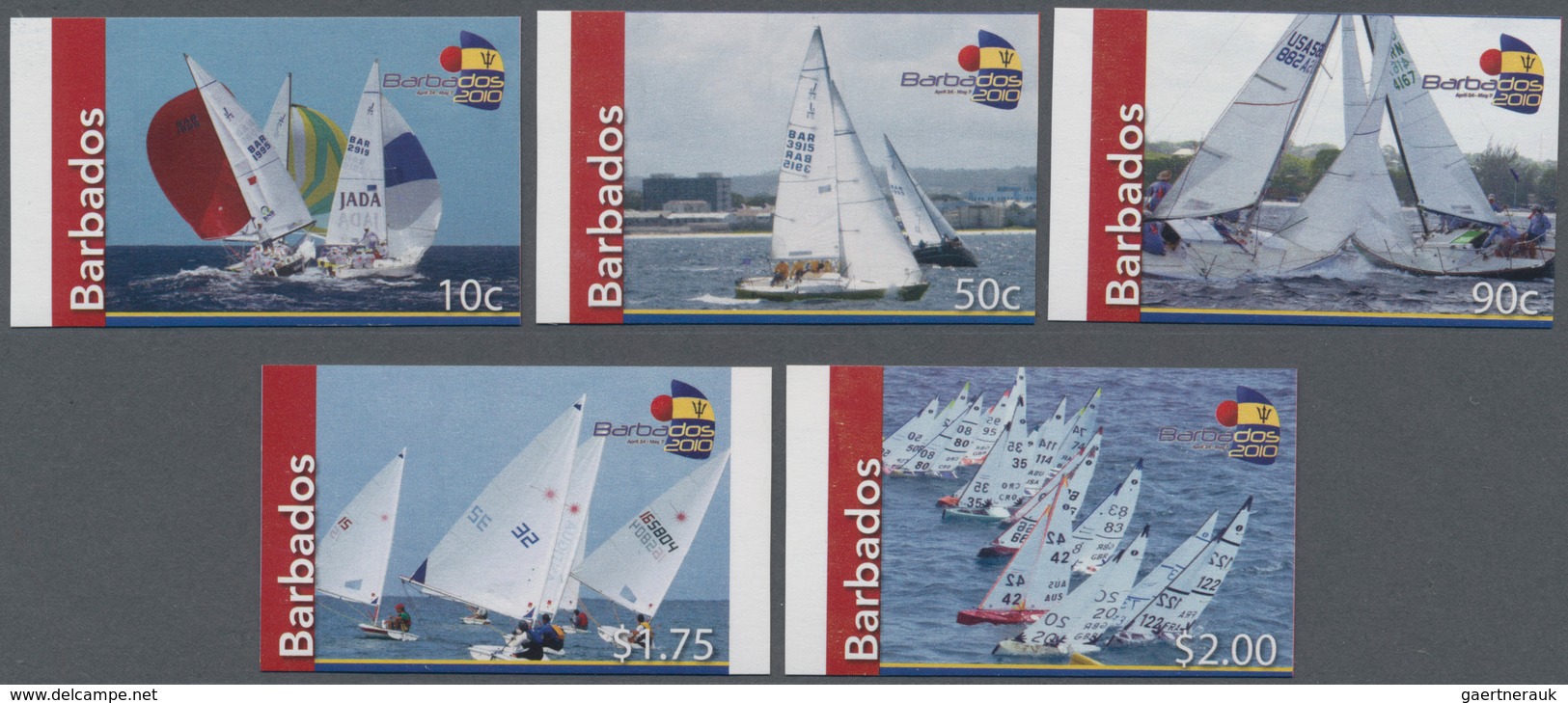 Barbados: 2010, Sailing Complete IMPERFORATE Set Of Five Showing Different Boats And Scenes, Mint Ne - Barbados (1966-...)