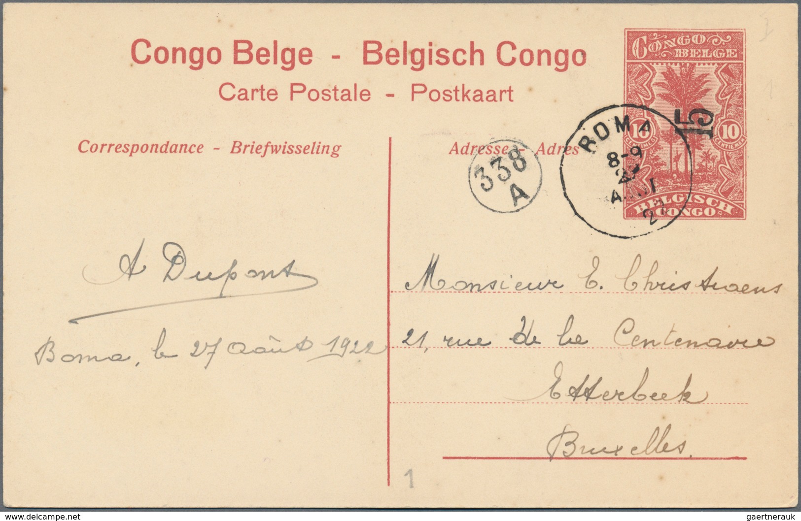 Belgisch-Kongo: 1922, 10 C Red Picture Psc (Ponthierville) With Surcharge "15" Sideways, Used From B - Sonstige & Ohne Zuordnung